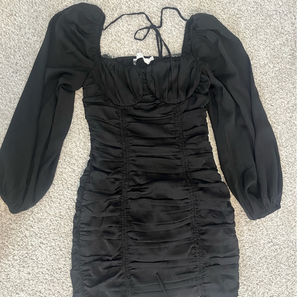 Astr Black Ruched Mini Dress